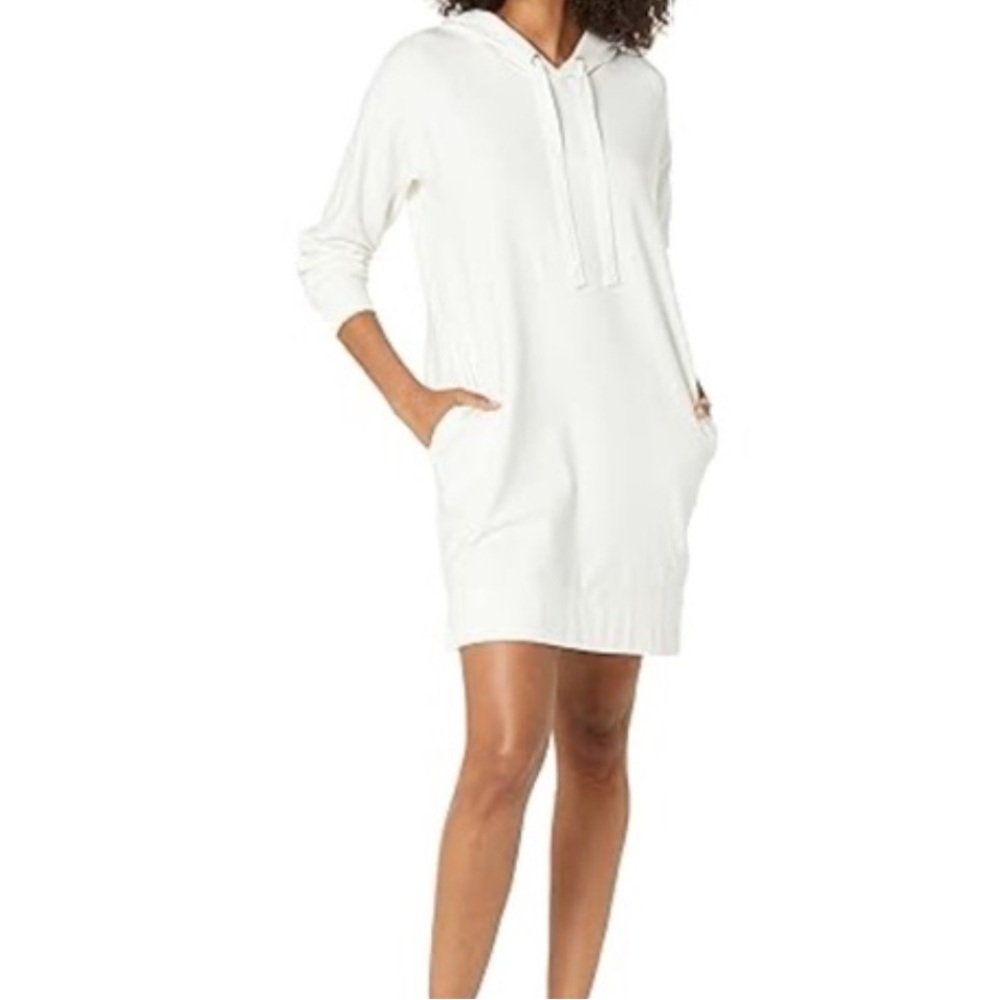 NEW THE DROP Long-Sleeve Hooded Mini Sweatshirt Dress, Ivory XS